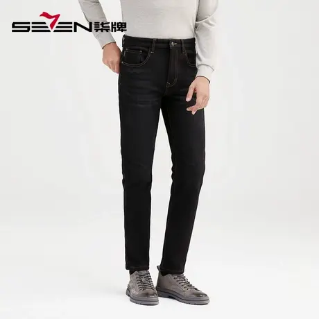 【加绒】柒牌清仓男士牛仔裤冬季中青年休闲商务撞色修身长裤图片