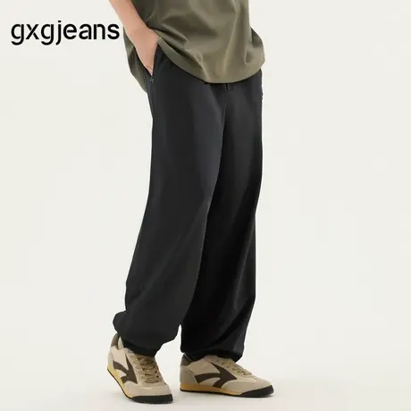gxg.jeans男装 黑色肌理感宽松休闲长裤男裤束脚裤 25年夏新品图片
