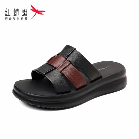 红蜻蜓中老年妈妈拖鞋女夏季外穿真皮舒适软底防滑防臭不累脚凉鞋图片