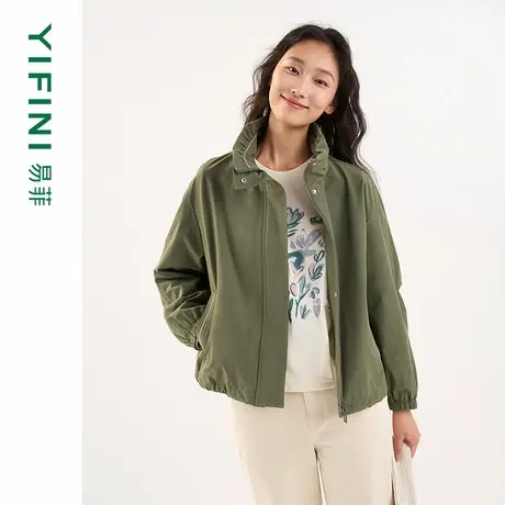 [专柜同款]Yifini/易菲通勤百搭手工褶皱宽松短款外套时尚上衣女图片