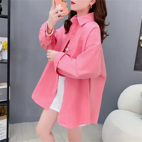 复古港味长袖衬衫外套女春秋新款女装宽松慵懒风洋气刺绣百搭上衣图片