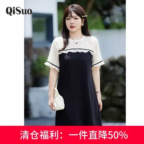 大码女装夏装新款法式气质宽松直筒百搭遮肉显瘦胖妹妹短袖连衣裙图片