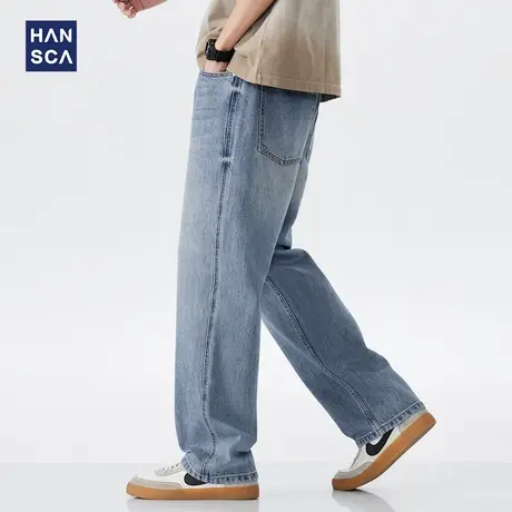 hansca怀旧蓝直筒牛仔裤男2025春季美式潮牌百搭马骝水洗休闲长裤商品大图