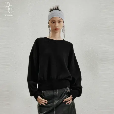 子苞米冬季新款圆领简约气质绵羊毛设计感女式针织衫商品大图