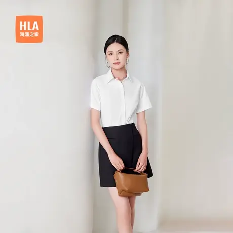 HLA/海澜之家商务通勤短袖白色衬衫透气夏季新款翻领女士正装衬衣商品大图