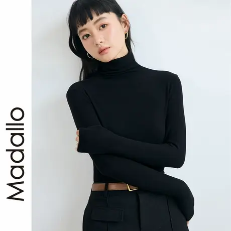 黑色高领打底衫2025新款女春秋冬修身针织长袖堆堆领含羊毛衣上衣商品大图