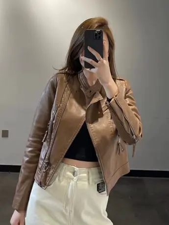 2023春秋季新款拉链时尚小皮衣外套女短款修身显瘦pu皮夹克机车服图片