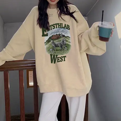 美式复古卫衣女vintage大码加绒外套ins潮秋冬加厚减龄闺蜜装上衣商品大图