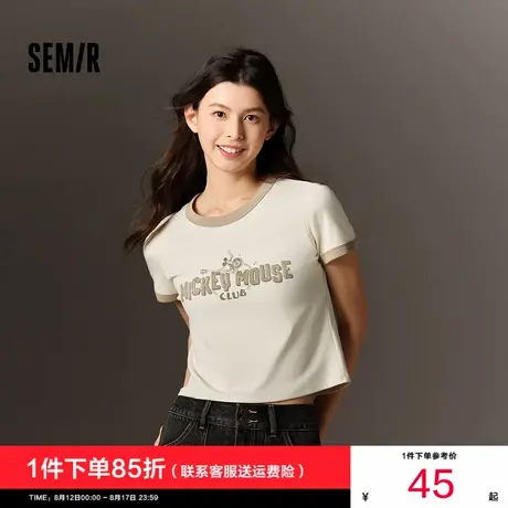 森马迪士尼合作系列短袖T恤女短款图案修身2025新款夏季撞色上衣商品大图