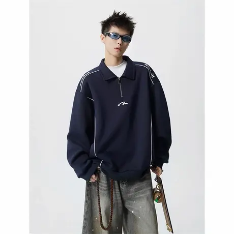 半拉链卫衣男春秋季2025新款休闲美式套头上衣服高街大码潮牌外套图片