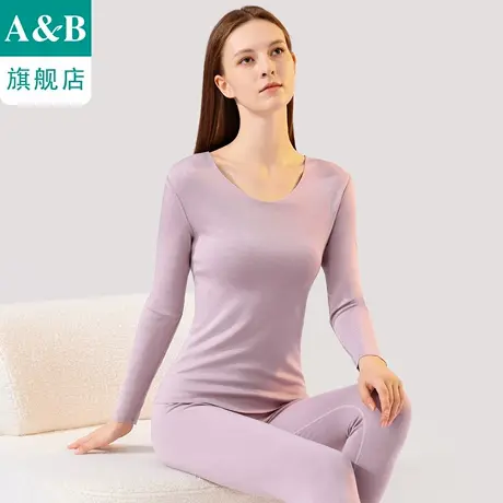 ab内衣女士保暖套装太极绒无痕V领弹力保暖秋衣秋裤R822商品大图