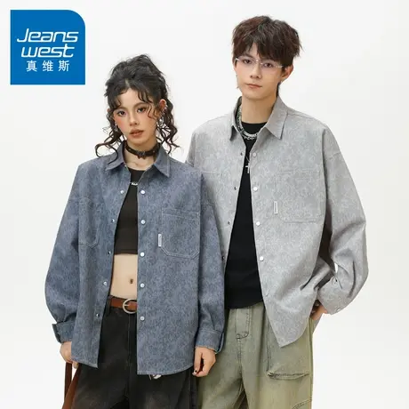 N5真维斯男士长袖衬衫2025新款秋季美式情侣春秋上衣男生休闲衬衣商品大图