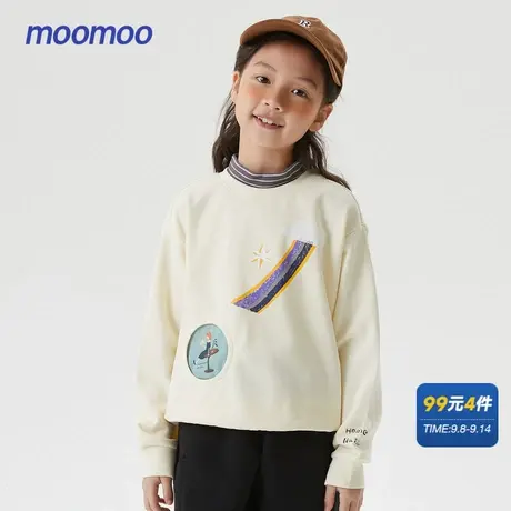 美特斯邦威童装女中童印花舒适透气卫衣春秋女孩贴布半高领上衣商品大图