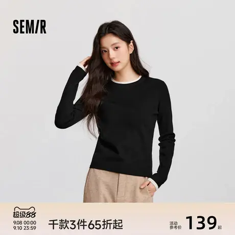 [商场同款]森马毛衣女假两件圆领紧身2024新款冬季撞色打底衫气质商品大图
