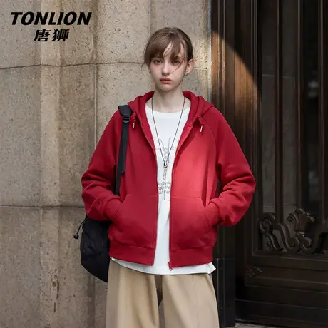 唐狮官方红色卫衣外套女2026新款春本命年帽衫宽松上衣新年战袍VC图片