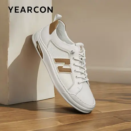 意尔康休闲鞋男士2026夏款真皮网面透气小白鞋免系带舒适潮流板鞋商品大图