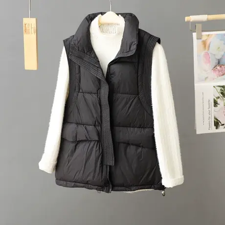 欧货短款黑色羽绒棉服马甲女款2023新款秋冬外搭背心外穿马夹外套商品大图
