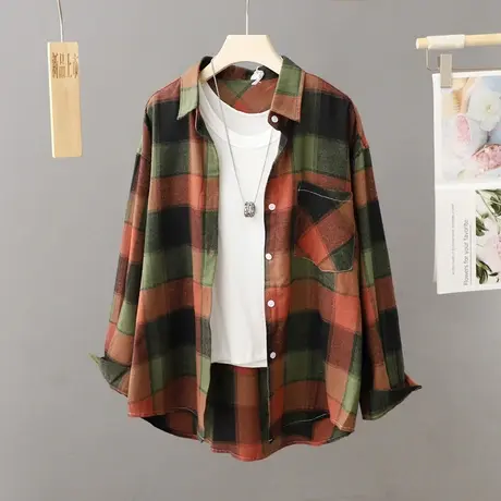 休闲格子衬衫女外套春秋季2023年新款洋气宽松上衣网红复古衬衣潮图片