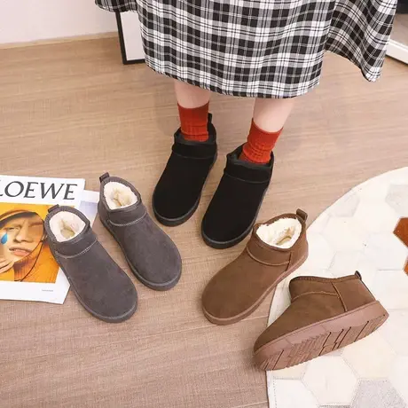 东北短筒保暖大棉鞋女冬季2023新款加绒加厚居家外穿雪地靴一脚蹬商品大图
