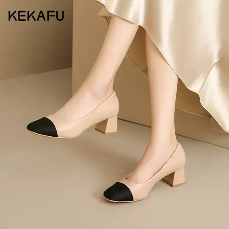 珂卡芙软底单鞋女2023新款秋季仙女鞋温柔浅口粗跟气质绝美高跟鞋图片