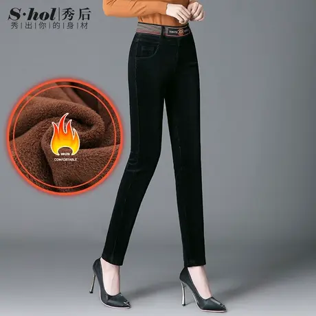 秀后灯芯绒裤子女秋冬高腰弹力中年妈妈裤松紧腰显瘦休闲小直筒裤商品大图