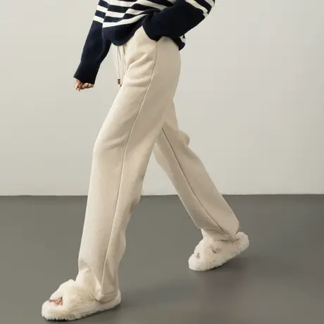加绒阔腿裤女秋冬2023新款针织女裤冬季加厚裤子高腰直筒裤休闲裤商品大图