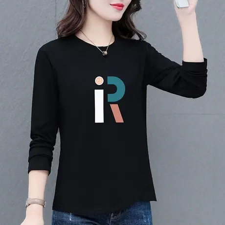 恋上17号t恤女长袖春秋薄款2023新款纯棉时尚打底衫秋季中年妈妈商品大图