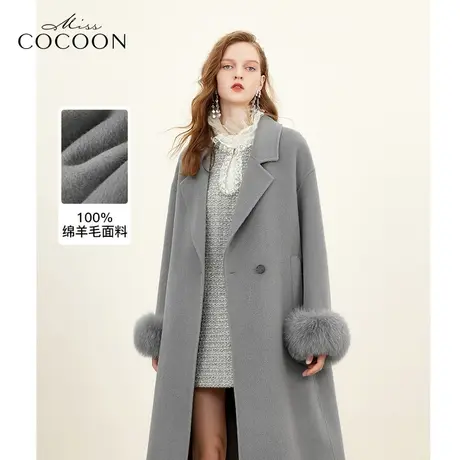 MISSCOCOON静奢风绵羊毛双面呢大衣女2023秋冬新款中长款毛呢外套商品大图