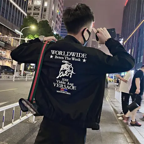 秋季男士夹克工装修身刺绣潮流休闲简约网红潮牌外套学生ins上衣图片