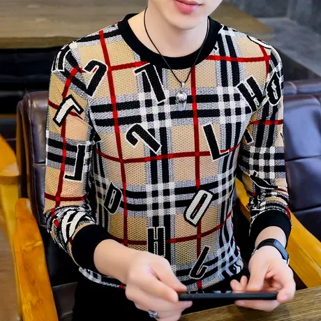 秋季韩版痞帅气打底体恤衫男士休闲个性长袖t恤潮流百搭ins上衣服商品大图