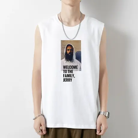 纯棉背心男士夏季宽松健身篮球运动坎肩汗衫白色全棉宽肩无袖t恤商品大图