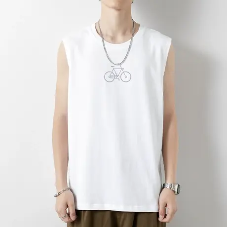 纯棉白色背心男士夏季外穿坎肩篮球跨栏宽松潮流健身运动无袖t恤商品大图