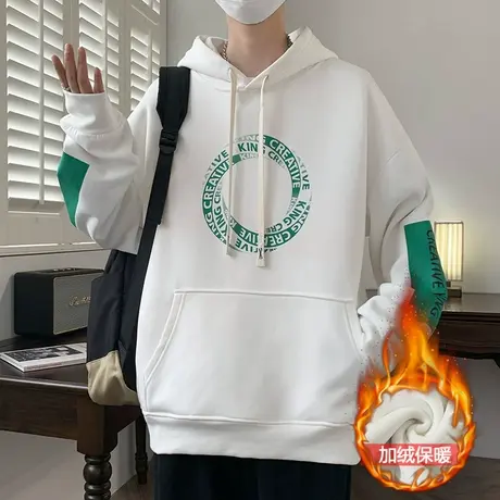 假两件卫衣男士冬季加厚青少年男生潮牌连帽外套秋冬款宽松上衣服商品大图