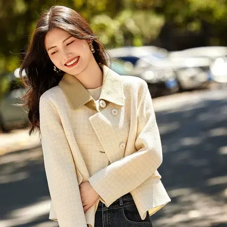 时尚气质通勤百搭毛呢外套女士2023年秋冬新款翻领减龄设计感上衣商品大图