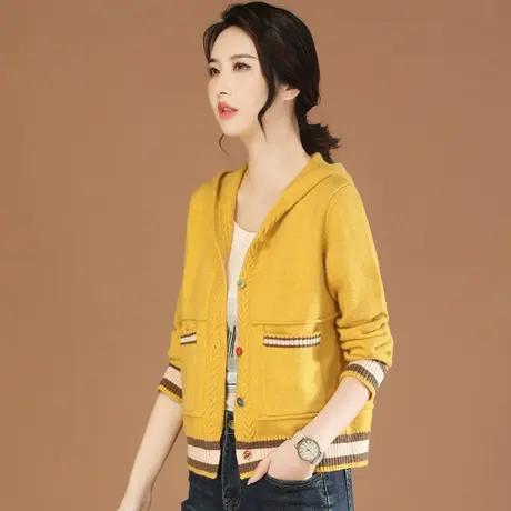 韩潮袭人文艺连帽开衫毛衣外套女2023秋季新款休闲条纹外搭针织衫图片