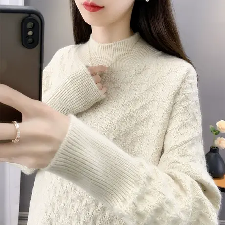秋装女2023年新款宽松套头毛衣女半高领洋气长袖针织衫上衣女装商品大图