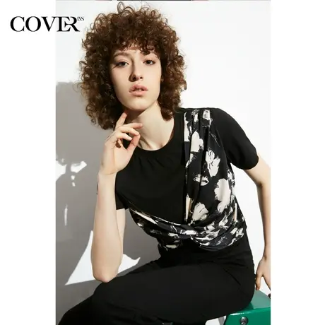 COVER夏季精梳棉假两件扭结冰丝上衣商品大图