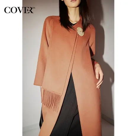 COVER冬季双面呢羊毛大衣流苏毛呢外套图片