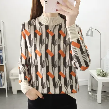 半高领毛衣女2023秋冬装新款复古风女士针织打底衫内搭加厚洋气女商品大图