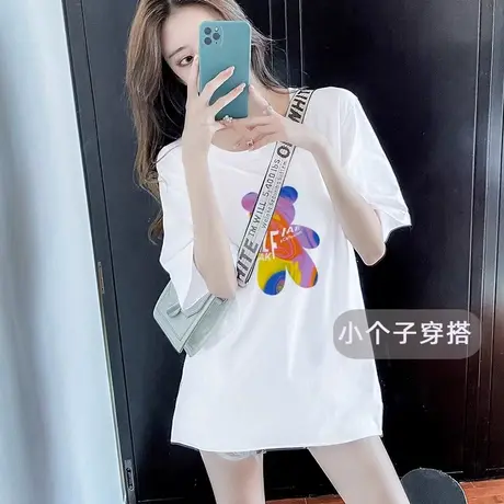 爆款短袖T恤女纯棉夏季小个子中长款遮屁股宽松半袖上衣设计感ins图片