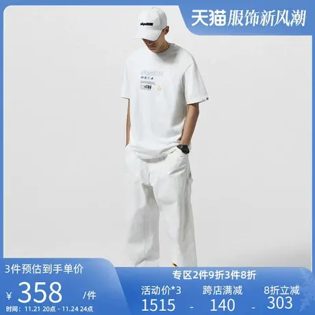 Aape男装秋款字母刺绣猿颜魔术贴拼接牛仔休闲长裤6723XXG图片