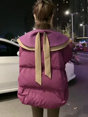 米色娃娃领羽绒棉服女短款2023冬季新款甜美可爱棉衣面包服棉袄潮商品大图