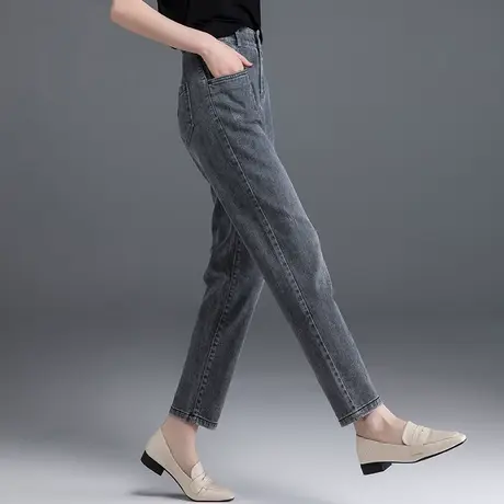 烟灰色牛仔裤女2025新款春秋九分哈伦裤大码女裤秋冬加绒裤子冬季商品大图
