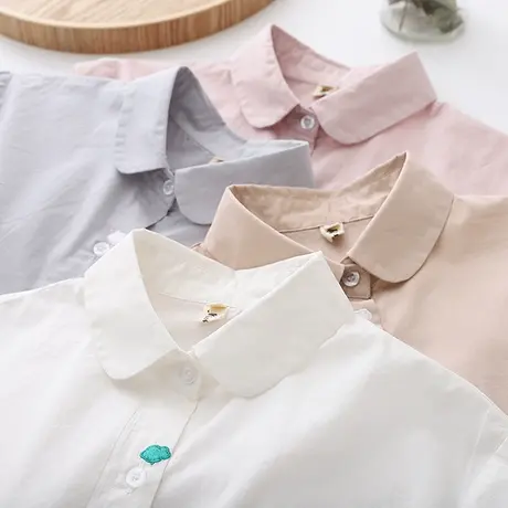 2020秋装新款百搭长袖纯棉白色衬衫女装学院风文艺小清新打底衬衣商品大图