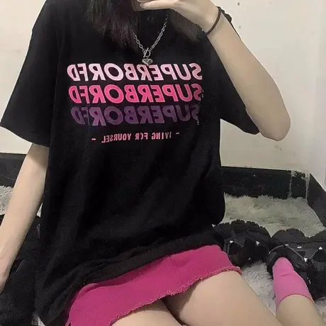 美式复古短袖t恤女2022早春新款半袖宽松韩版bf慵懒风上衣服ins潮商品大图