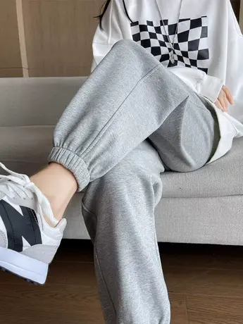 灰色运动裤女春秋季宽松束脚裤子女ins潮2024新款小个子休闲卫裤商品大图