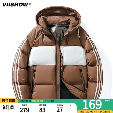 VIISHOW港风条纹棉衣男士冬季潮牌拼接休闲保暖棉服加绒百搭外套图片