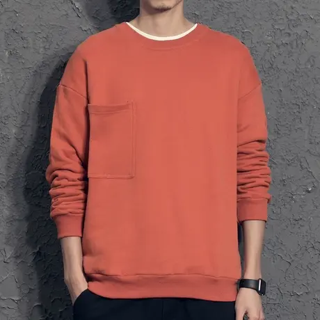 奕飏春装潮牌纯色男士卫衣男圆领港风chic长袖T恤情侣宽松上衣潮商品大图