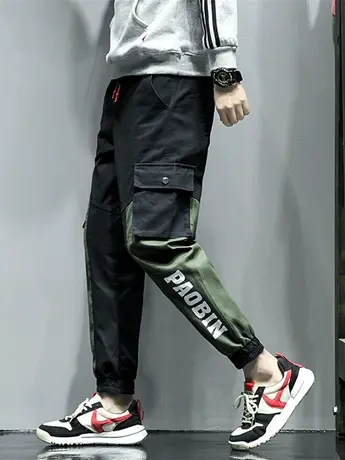 裤子男韩版潮流cargo潮牌工装裤运动宽松百搭男士九分休闲束脚裤图片