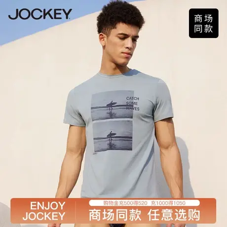 Jockey夏季男士t恤短袖宽松莫代尔休闲印花圆领修身薄款运动tee图片